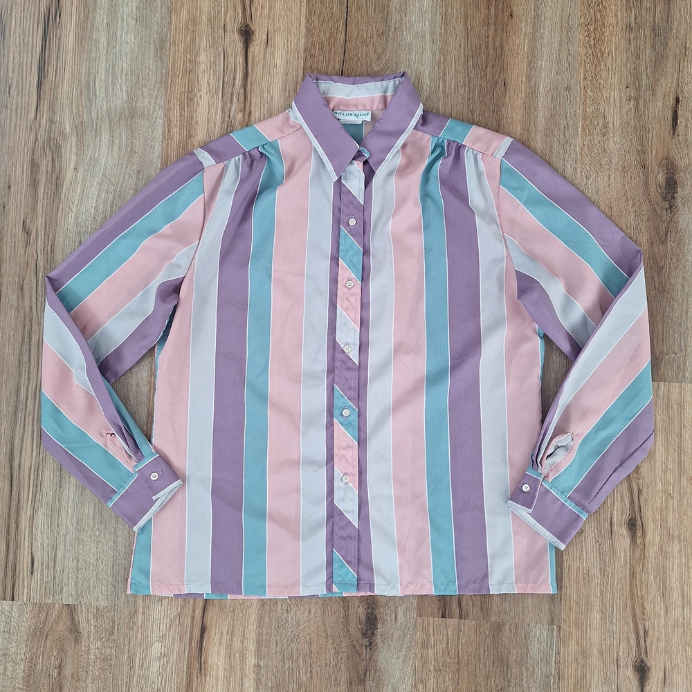 Willow Ridge Women's Striped Blouse in Purple, Pink, and Green